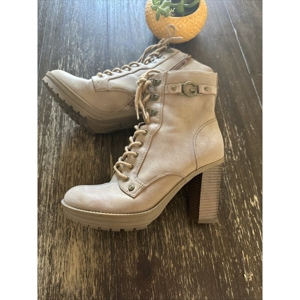 Guess Beige Women's Zipper‎ Tie Ankle Boots 3.5" Heels (Size 8.5 M)